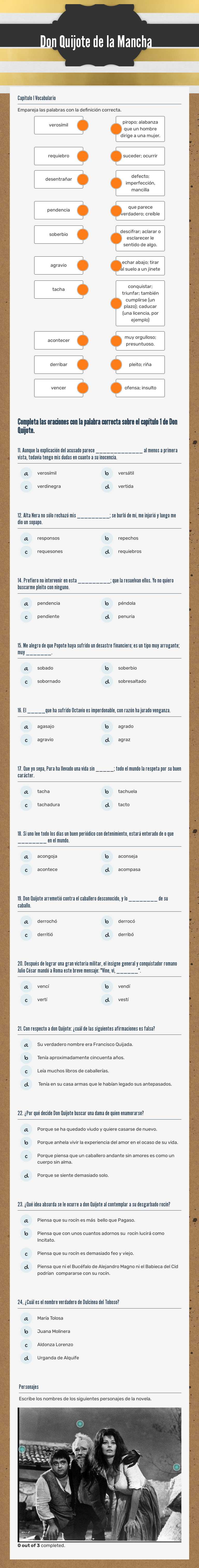 Don Quijote de la Mancha Grade 10 worksheet preview