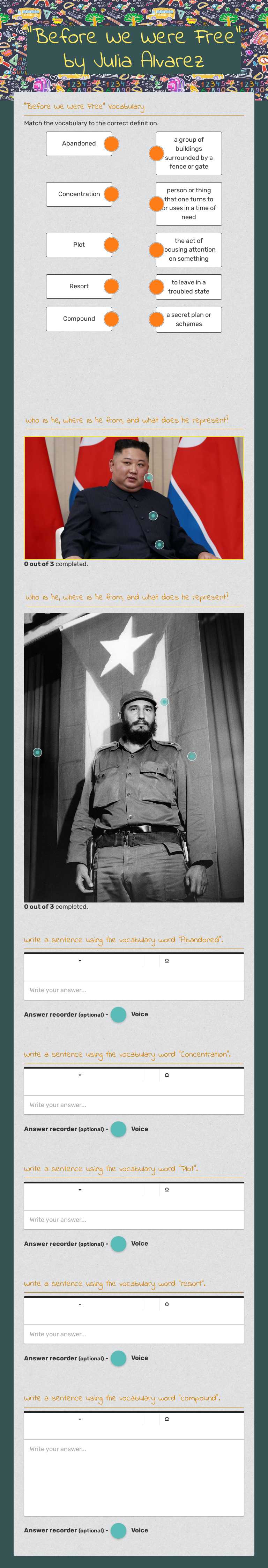 "Before We Were Free" by Julia Alvarez worksheet preview image