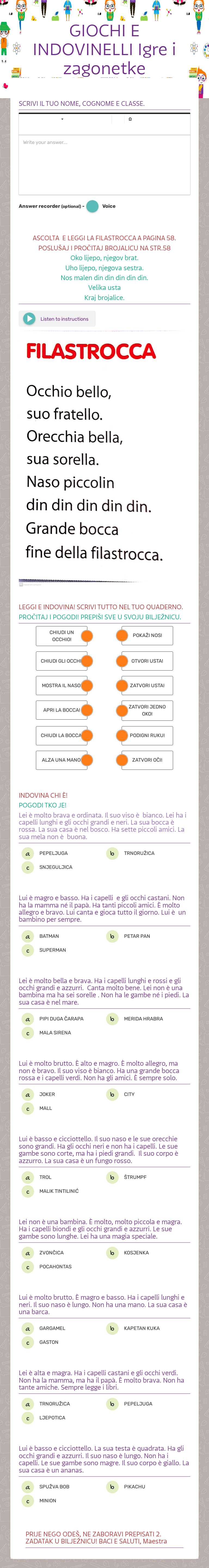 GIOCHI E INDOVINELLI                                               Igre i zagonetke worksheet preview image