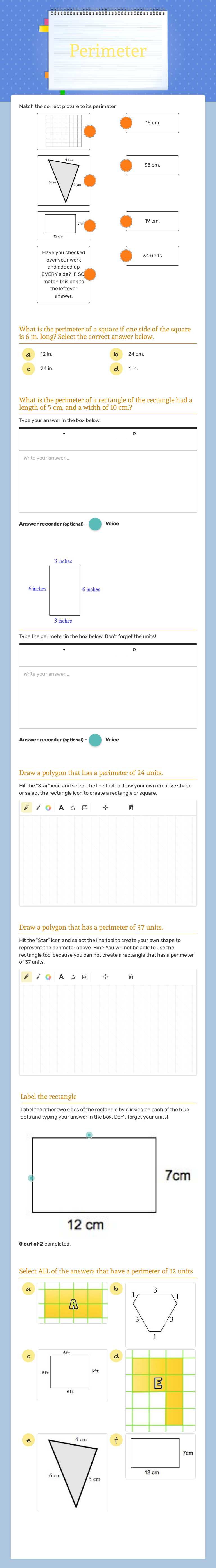 Perimeter Grade 3 worksheet preview