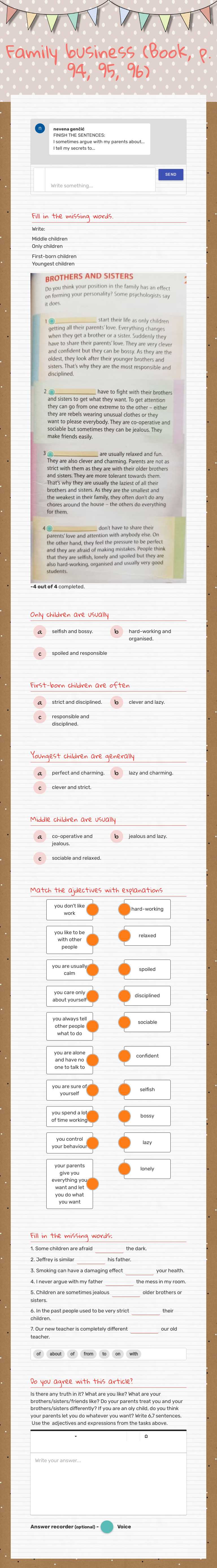 Family business 
(Book, p. 94, 95, 96) Grade 7 worksheet preview
