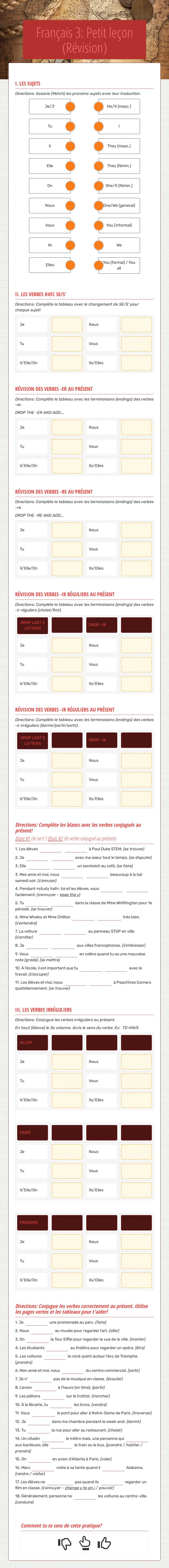 Français 3: Petit leçon (Révision) worksheet preview image
