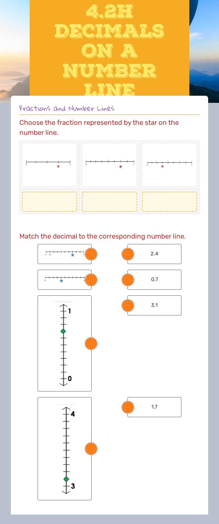 4.2H Decimals on a number Line Grade 4 worksheet preview