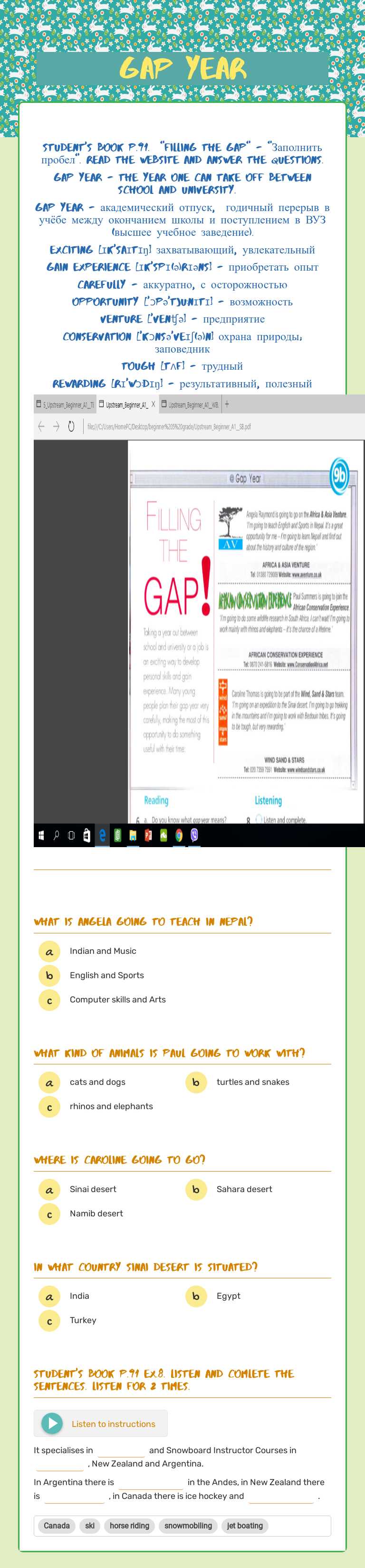 Gap year worksheet preview image