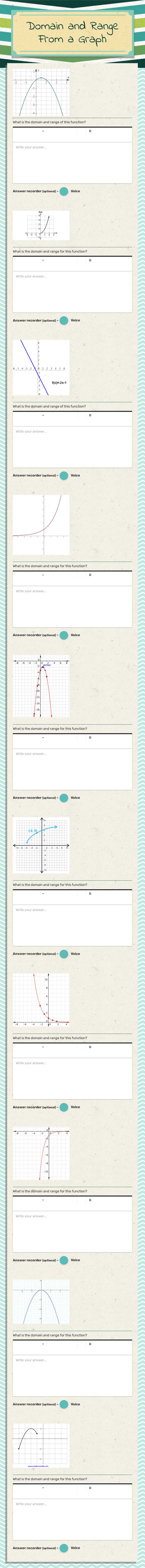 Domain and Range From a Graph worksheet preview image