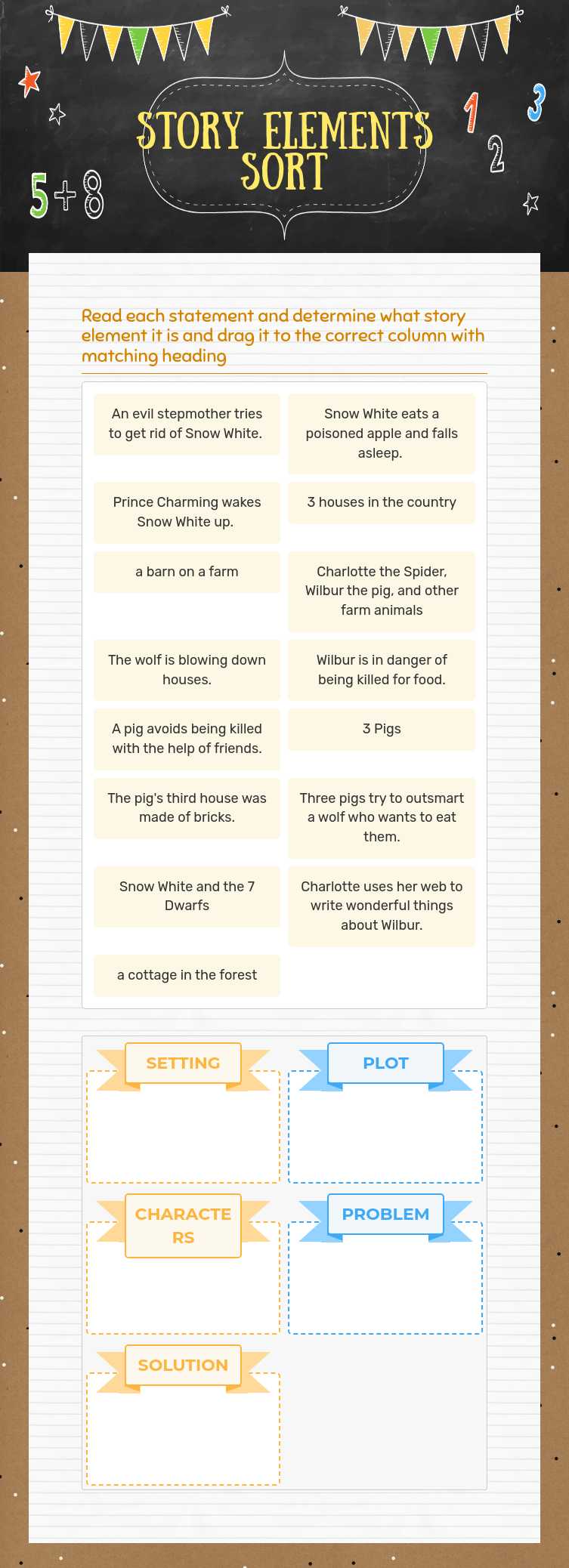 Story Elements Sort Grade 3 worksheet preview