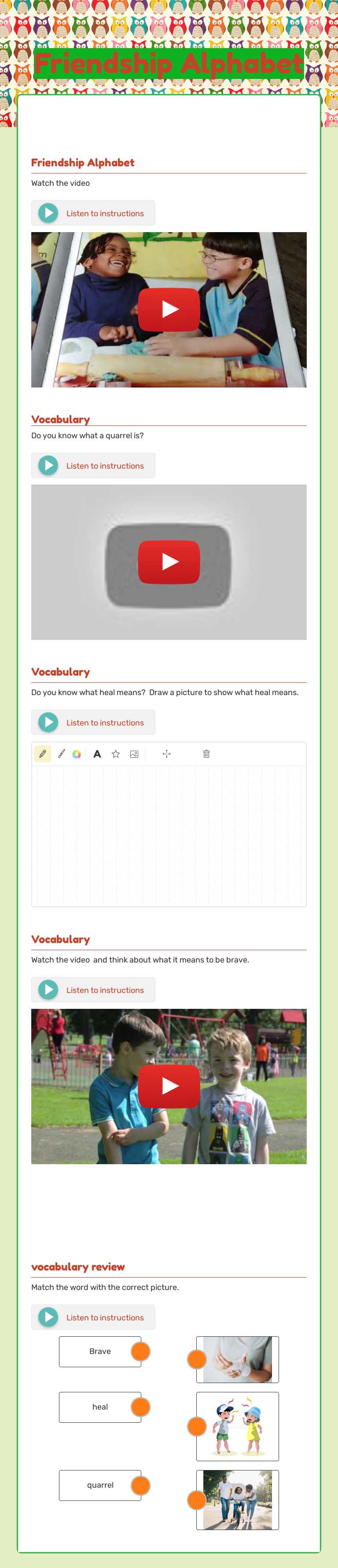 Friendship Alphabet worksheet preview image