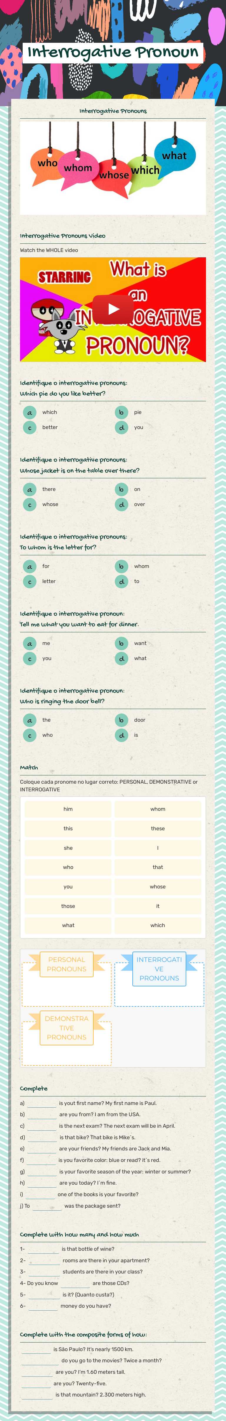 Interrogative Pronoun worksheet preview image