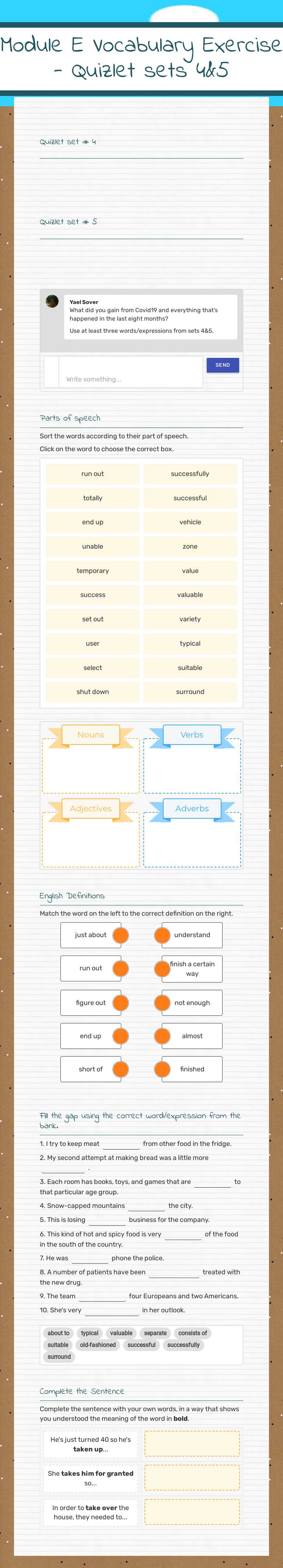 HAR TUV Module E Vocabulary 
Exercise - Quizlet sets 4&5 worksheet preview image