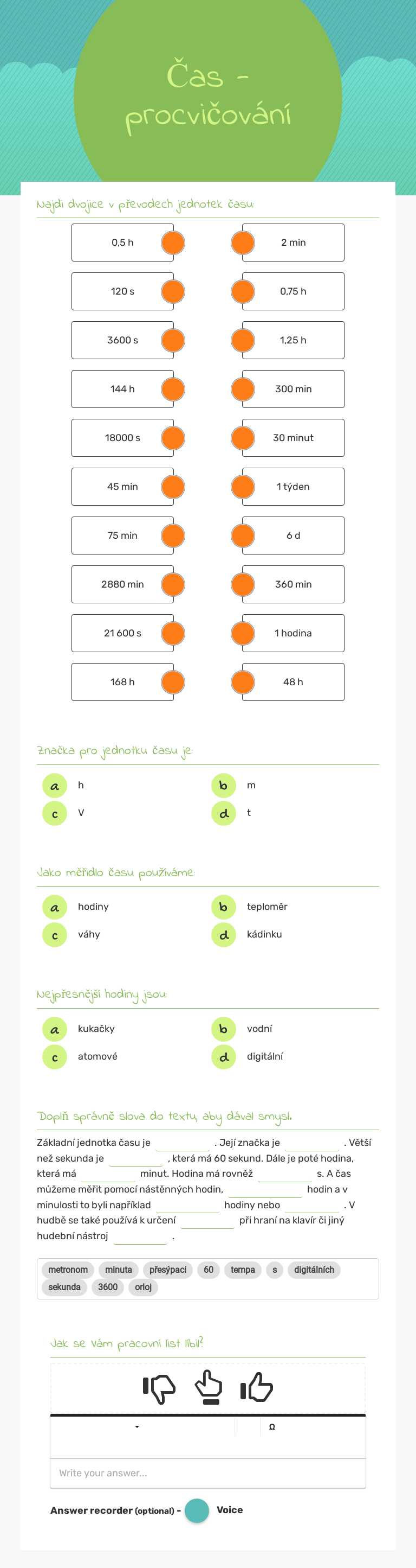 Čas - procvičování worksheet preview
