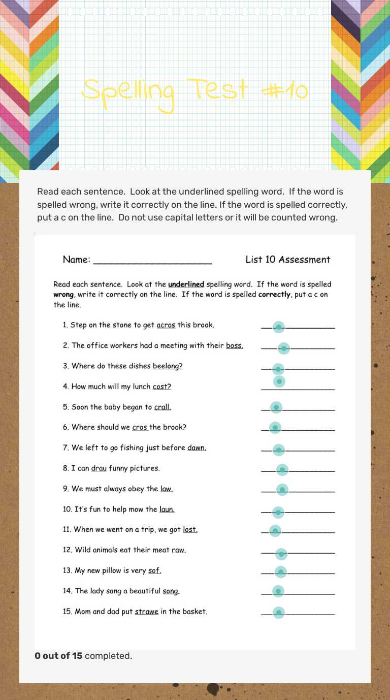 Spelling Test #10 worksheet preview image