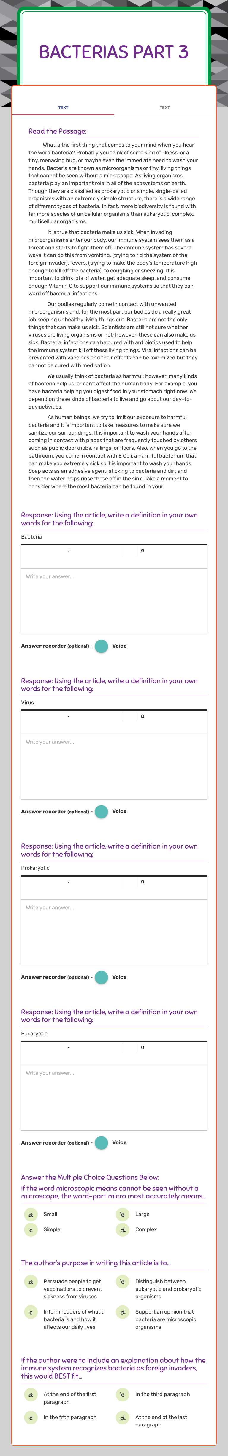 Bacterias Part 3 Grade 7 worksheet preview