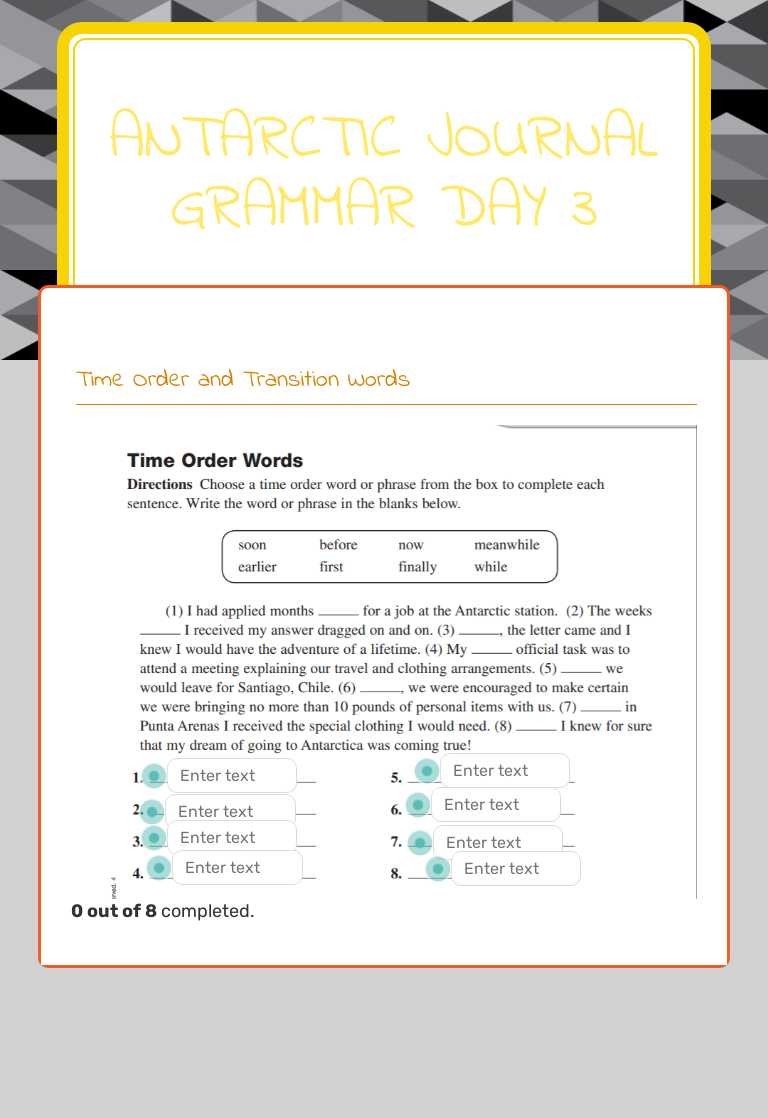 Antarctic Journal Grammar Day 3 worksheet preview image