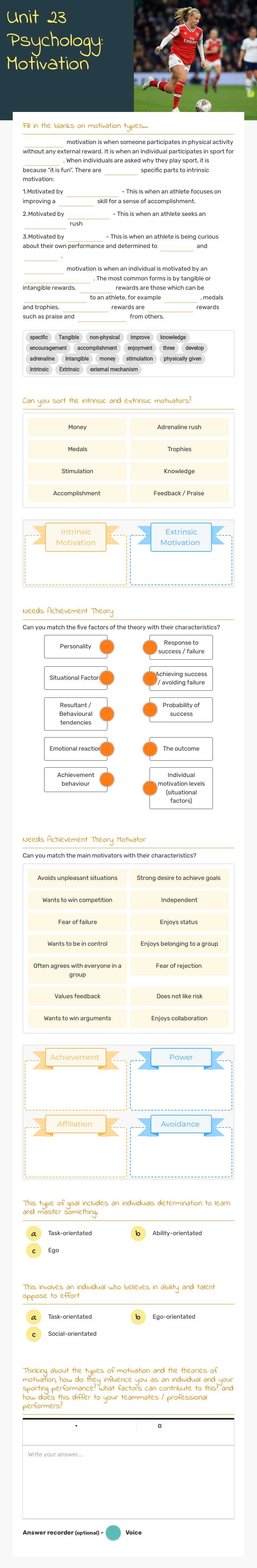 Unit 23 Psychology: Motivation worksheet preview image
