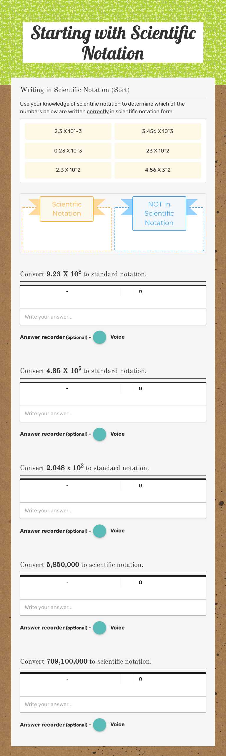 Starting with Scientific Notation worksheet preview image