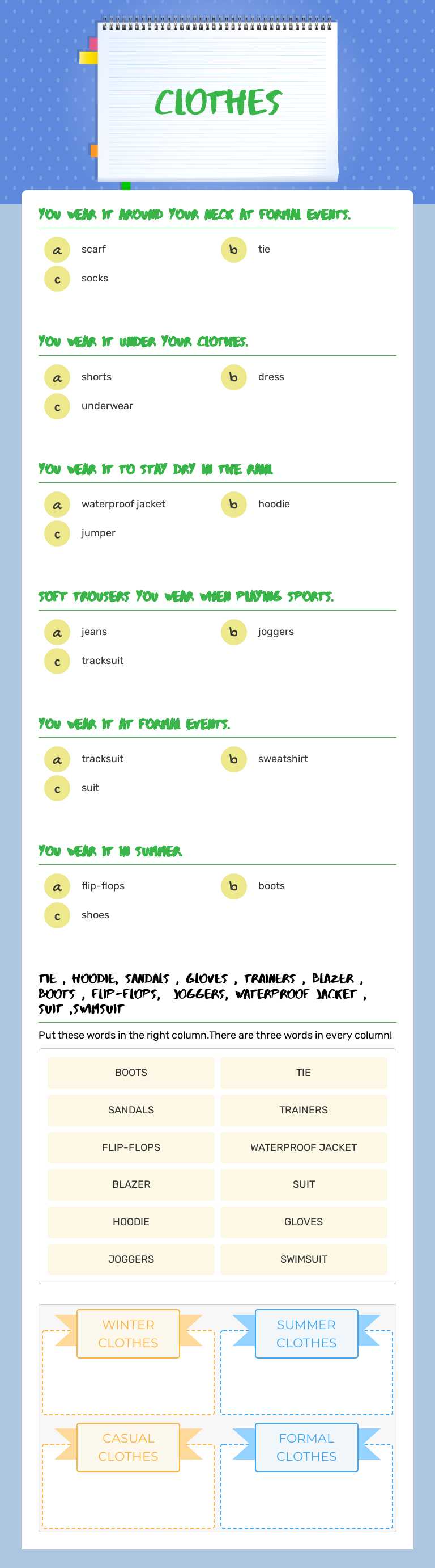 CLOTHES Grade 5 worksheet preview