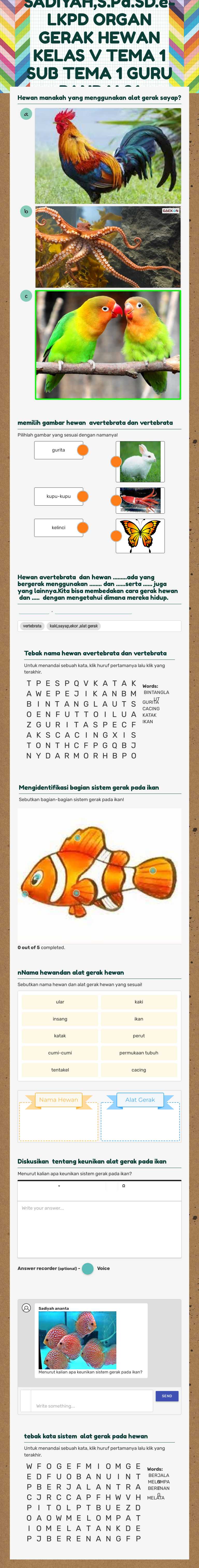 SADIYAH,S.Pd.SD.e-LKPD ORGAN GERAK HEWAN KELAS V TEMA 1 SUB TEMA 1 GURU PANDAI 21 worksheet preview image