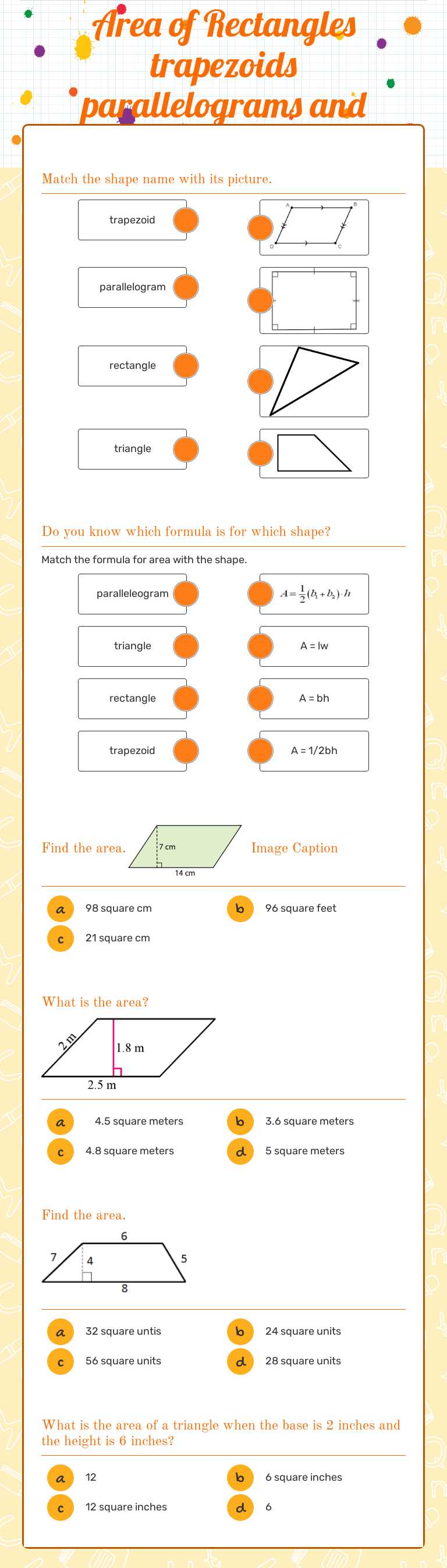 Master area calculations for rectangles, parallelograms, trapezoids ...