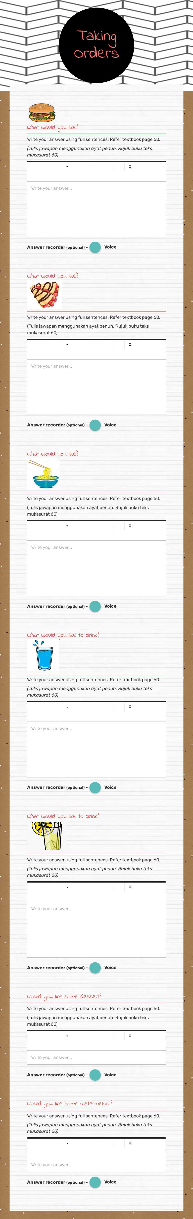 Taking Orders worksheet preview image