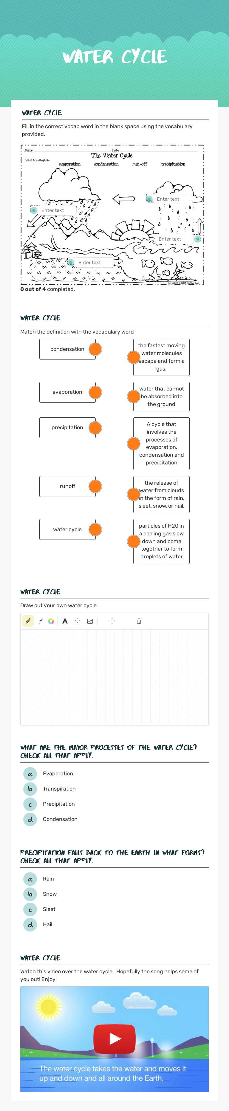 water cycle worksheet preview image