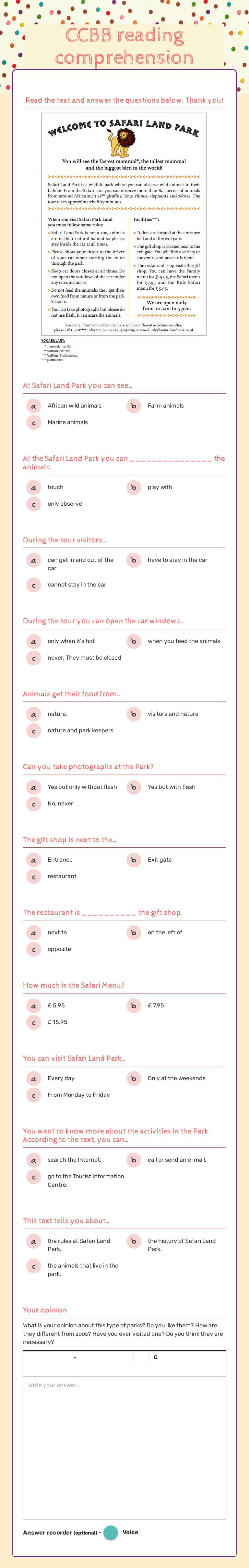 CCBB reading comprehension Grade 6 worksheet preview