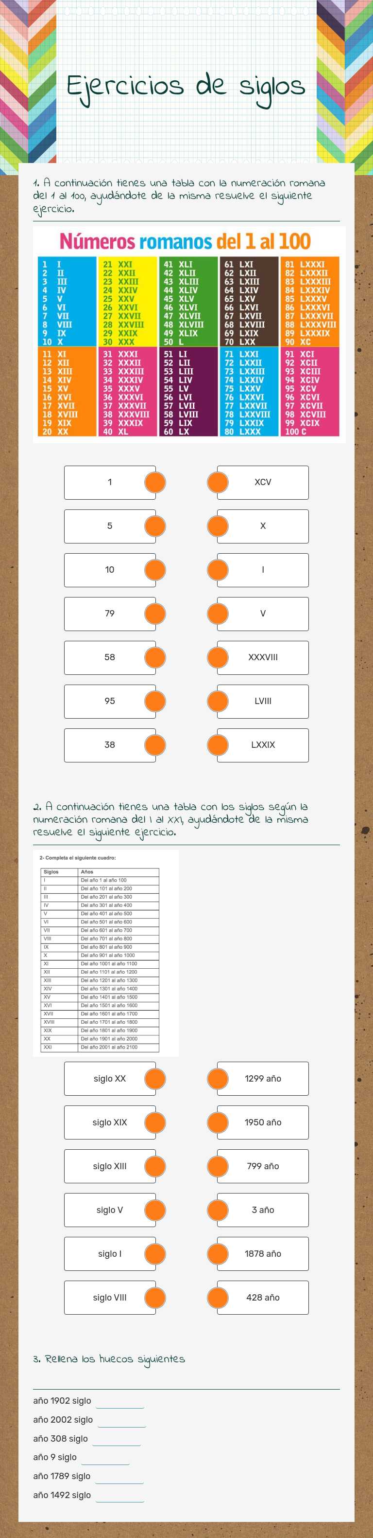 Ejercicios de siglos worksheet preview image