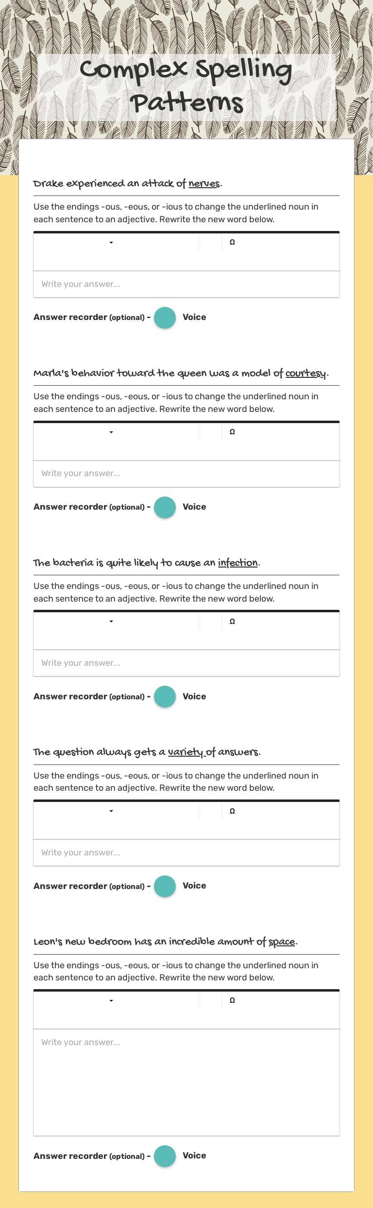 Complex Spelling Patterns worksheet preview