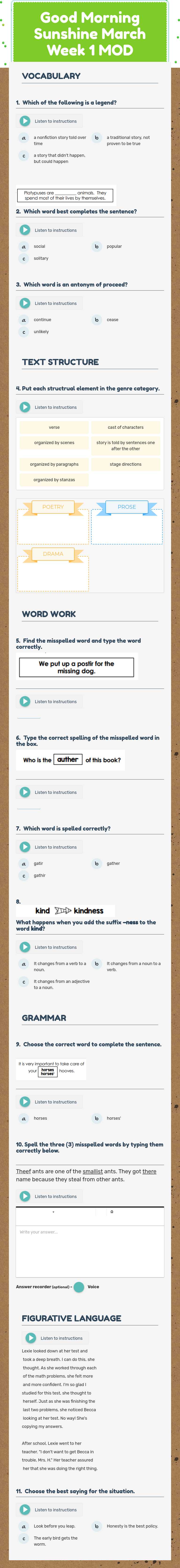 Good Morning Sunshine March Week 1 MOD worksheet preview image