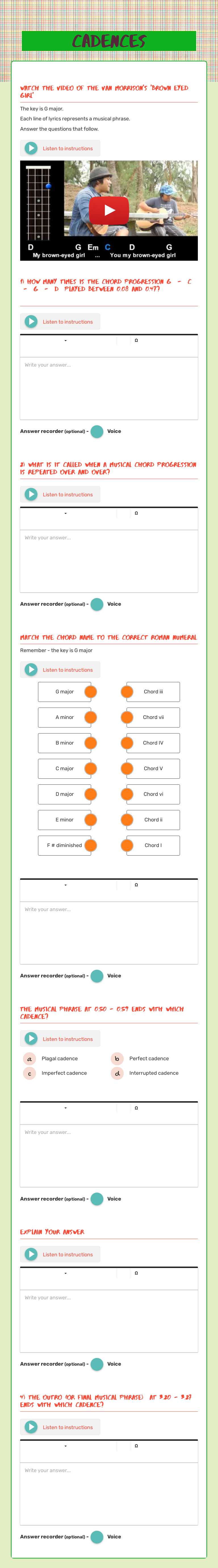 Cadences worksheet preview image