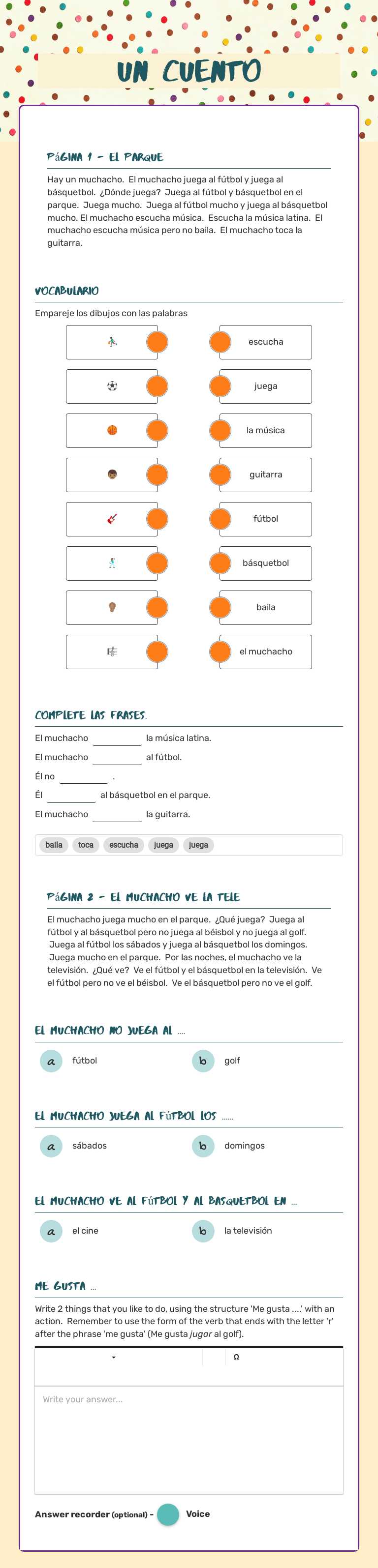 Un cuento Grade 9 worksheet preview