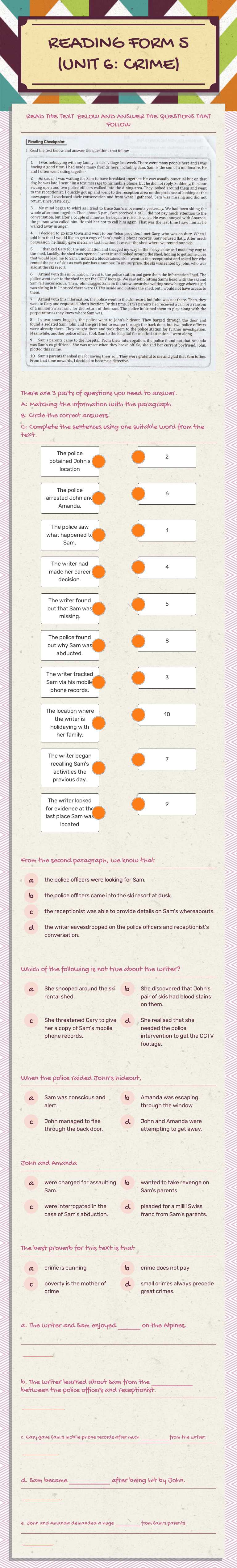 READING FORM 5
(UNIT 6: CRIME) worksheet preview image