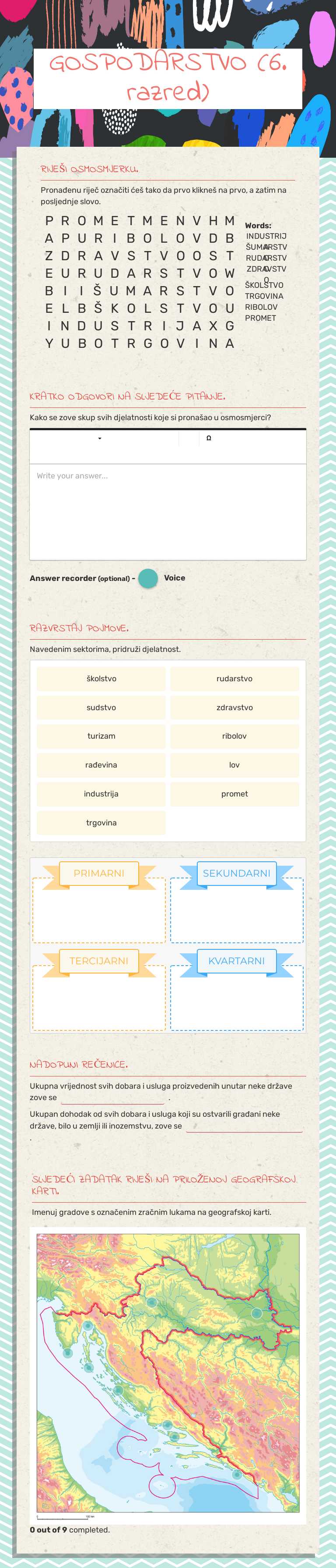 GOSPODARSTVO           (6. razred) worksheet preview image