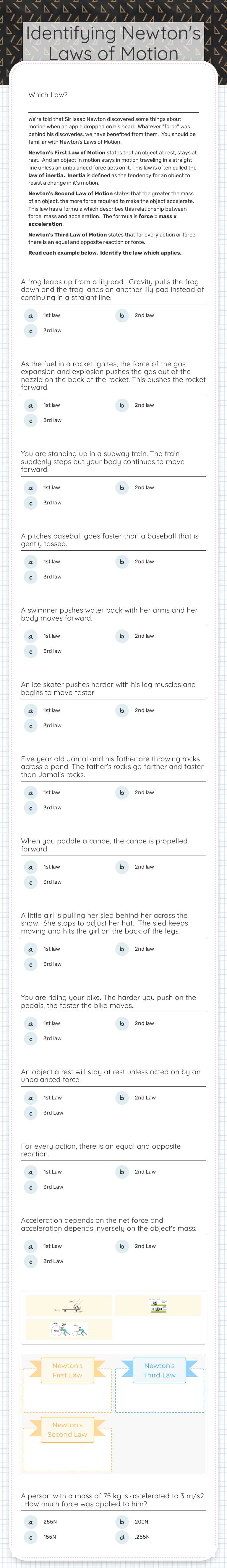 Identifying Newton's Laws of Motion worksheet preview image
