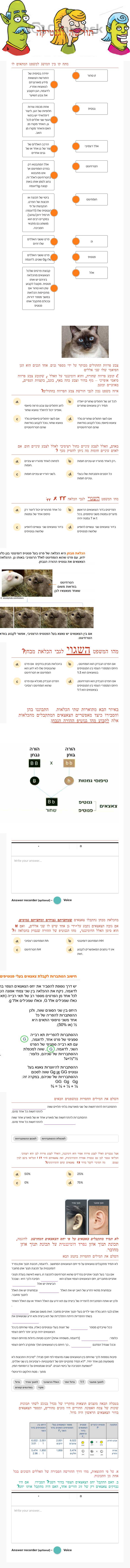 תורשה    וגנטיקה Grade 10 worksheet preview