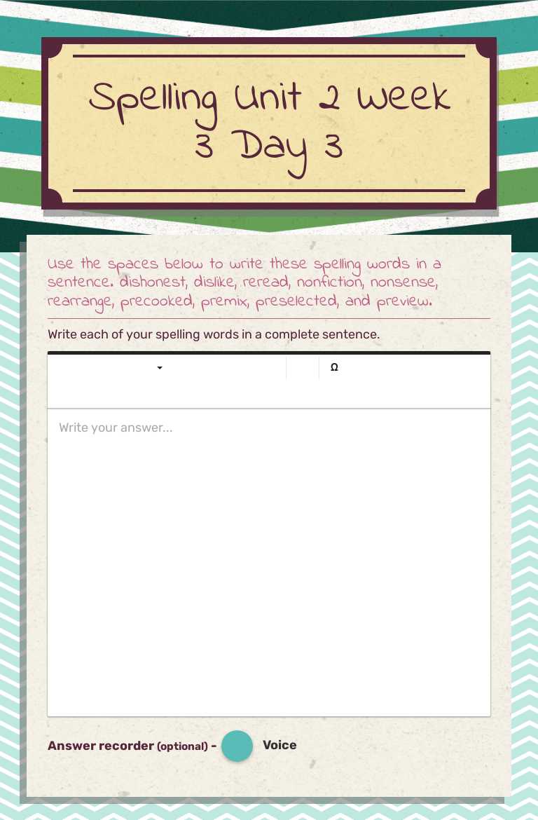 Spelling Unit 2 Week 3 Day 3 Grade 4 worksheet preview