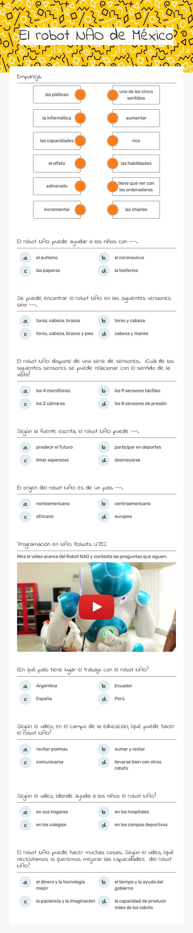 El robot NAO de México worksheet preview image