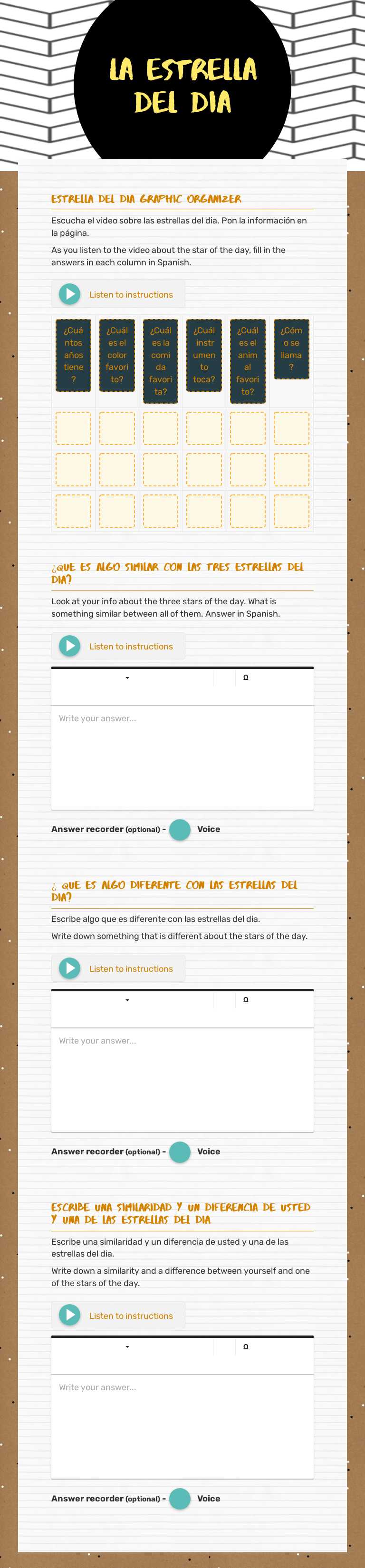 La Estrella Del Dia worksheet preview image