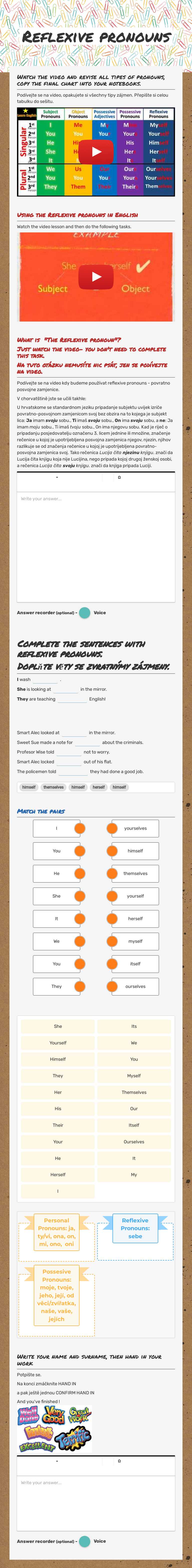Reflexive pronouns worksheet preview image