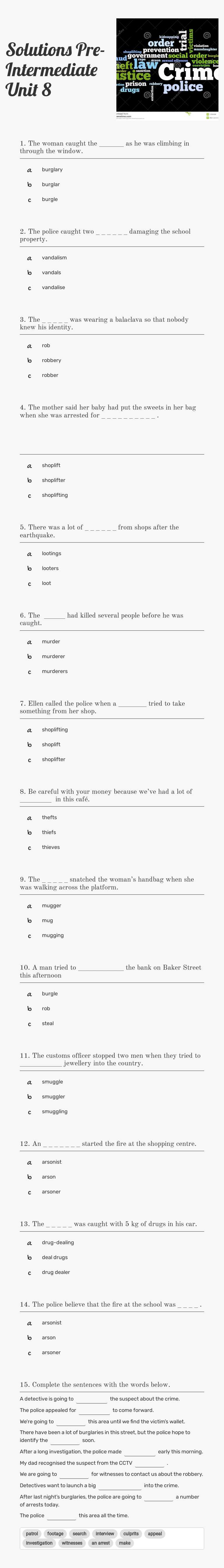 Solutions Pre-Intermediate Unit 8 worksheet preview image
