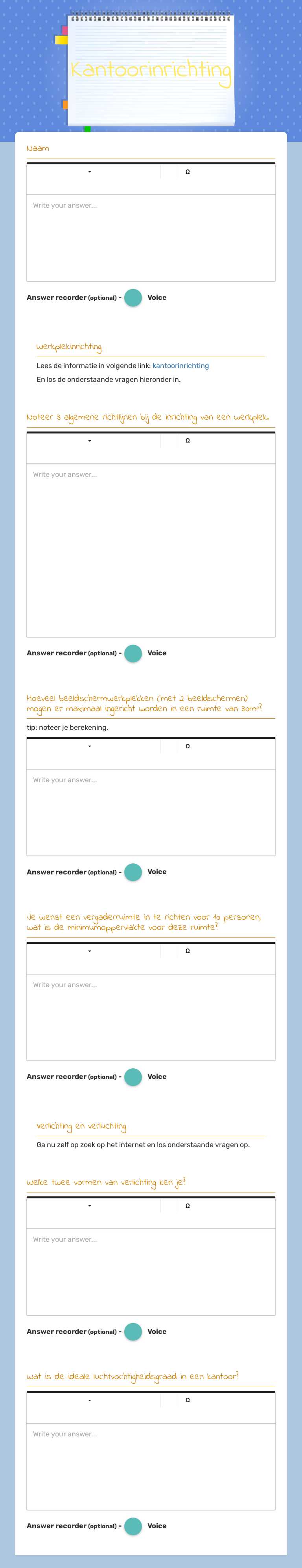 Kantoorinrichting worksheet preview image