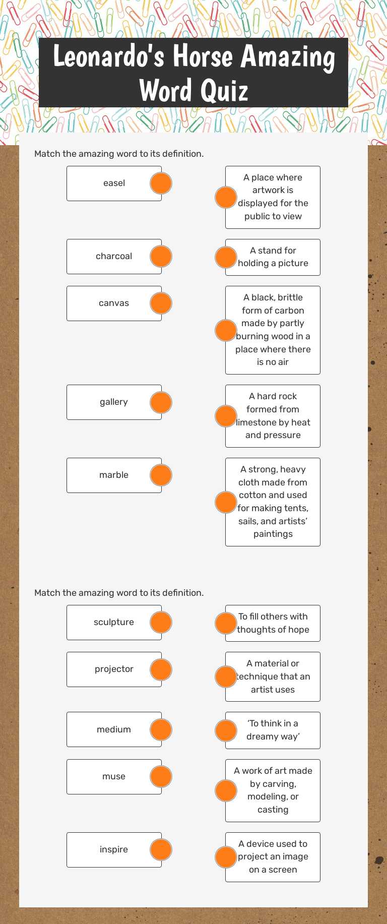 Leonardo's Horse Amazing Word Quiz worksheet preview image