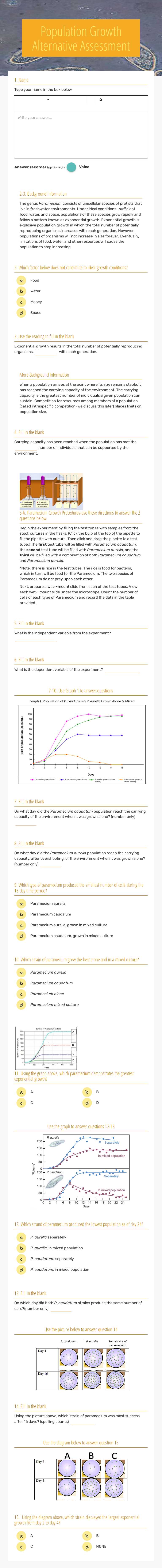 Population Growth Alternative Assessment worksheet preview image