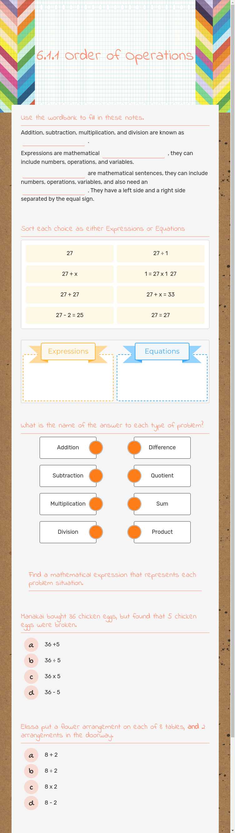 6.1.1 Order of Operations worksheet preview image