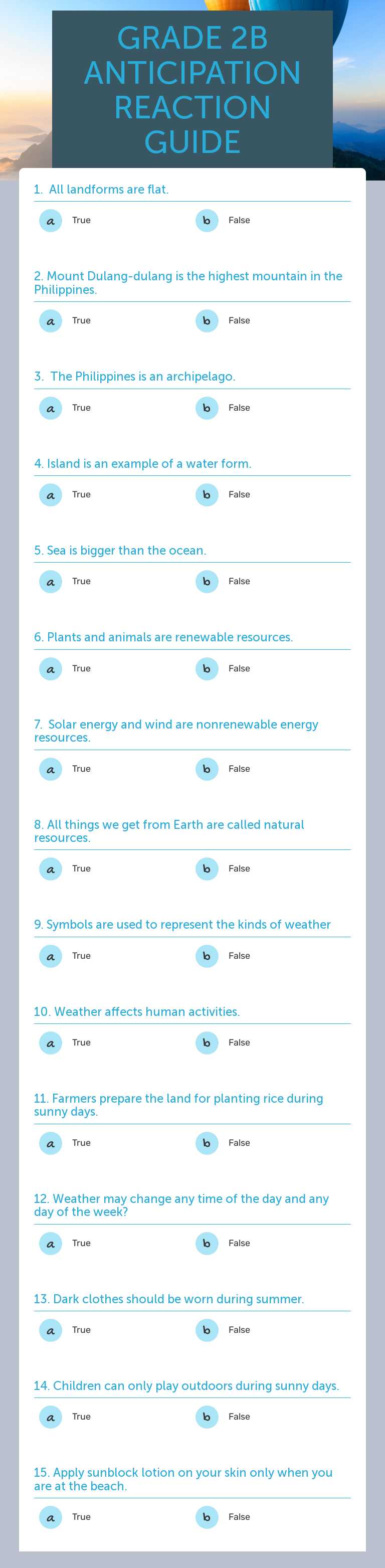 GRADE 2B  ANTICIPATION 
 REACTION 
      GUIDE Grade 2 worksheet preview