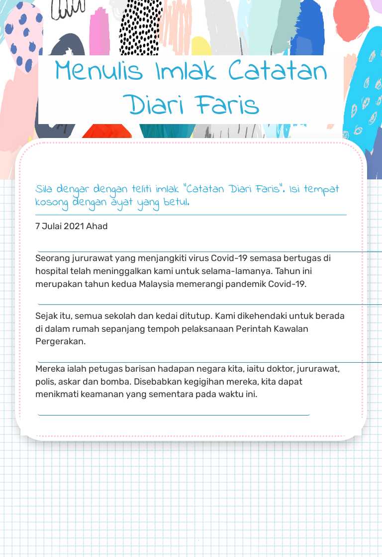 Menulis Imlak Catatan Diari Faris worksheet preview image