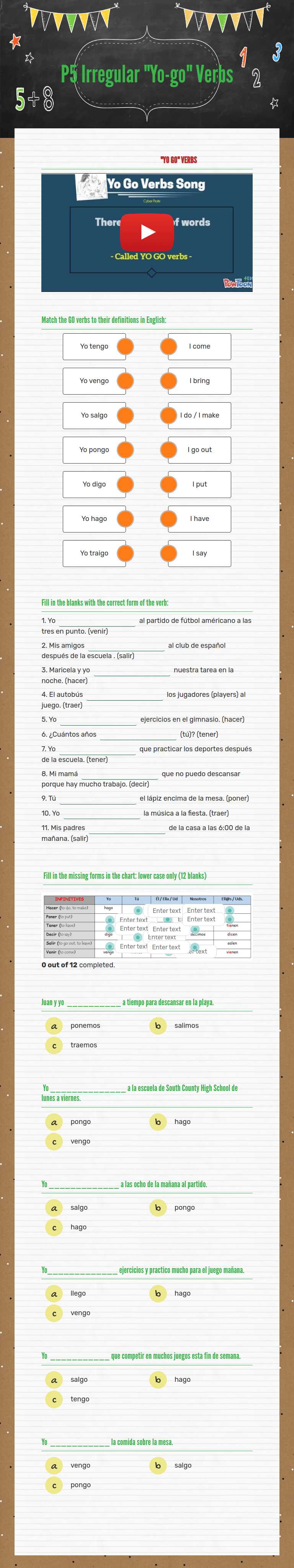 P5 Irregular "Yo-go" Verbs worksheet preview image