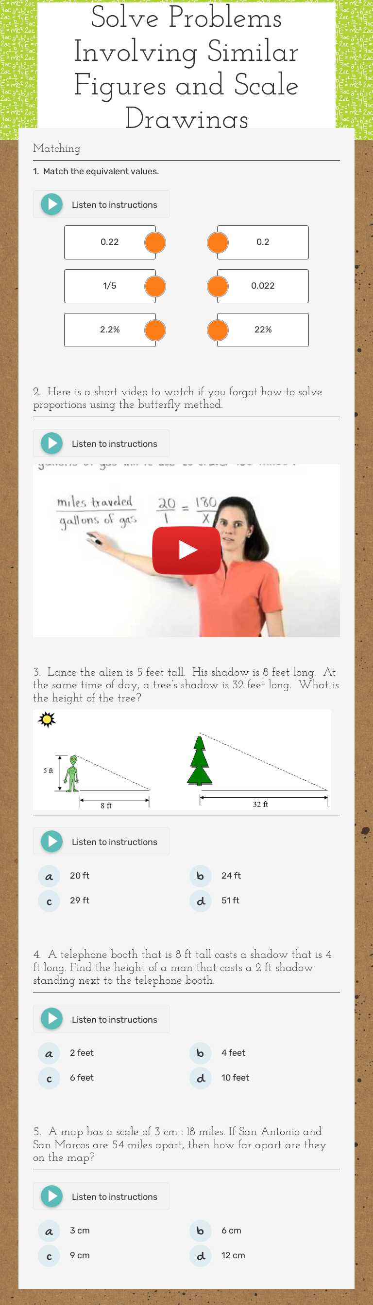 Solve Problems Involving 
Similar Figures and Scale Drawings Grade 7 worksheet preview