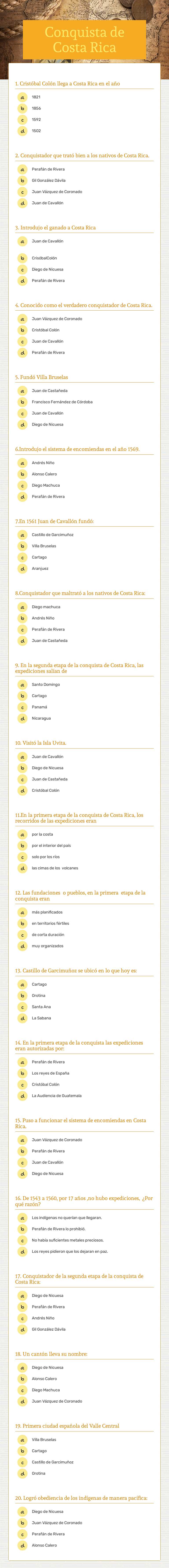 Conquista de Costa Rica worksheet preview image