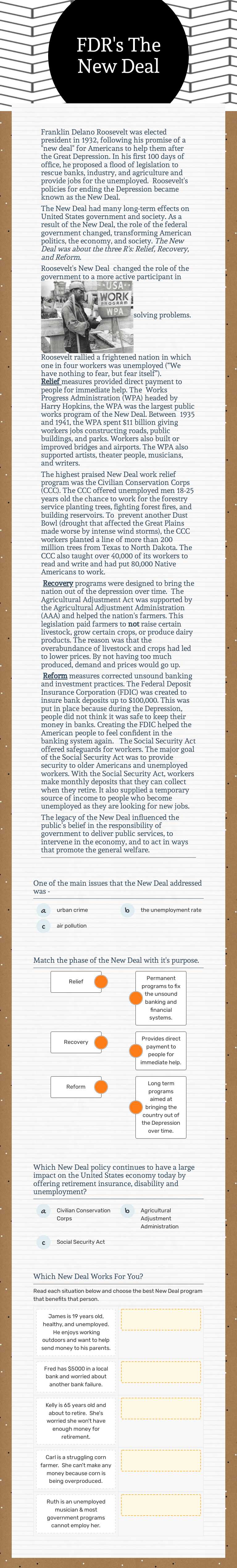 FDR's The New Deal worksheet preview image