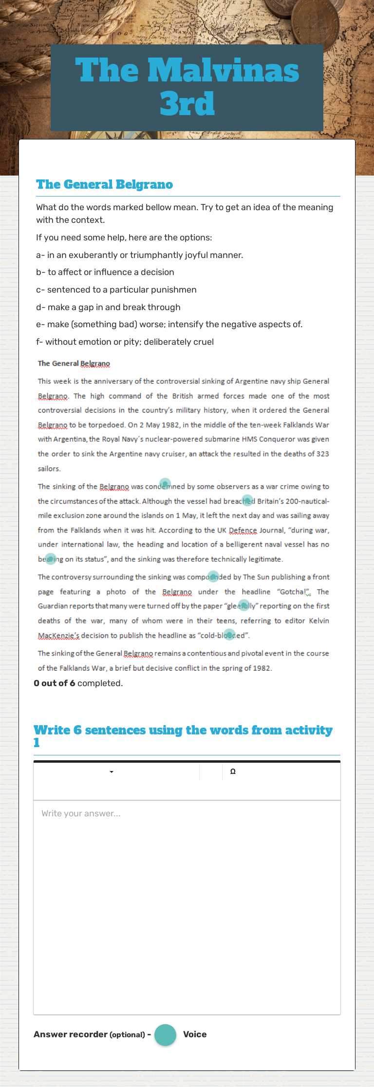 The Malvinas 3rd worksheet preview image